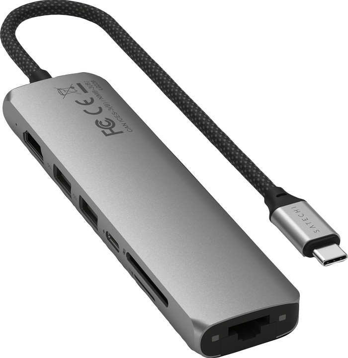 Satechi USB-C 7-in-1 Slim Multiport-Adapter mit Ethernet Space Grey oberseite