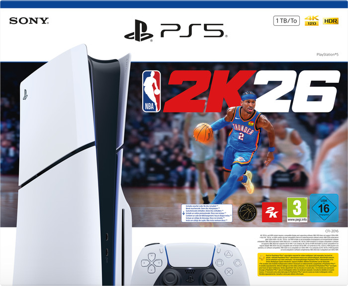 PlayStation 5 Slim Disc Edition + NBA 2K26 front