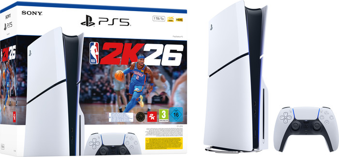 PlayStation 5 Slim Disc Edition + NBA 2K26 front