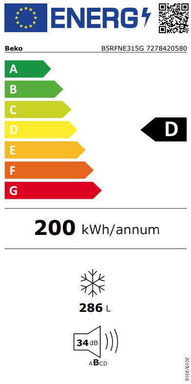 Beko B5RFNE315G energy label