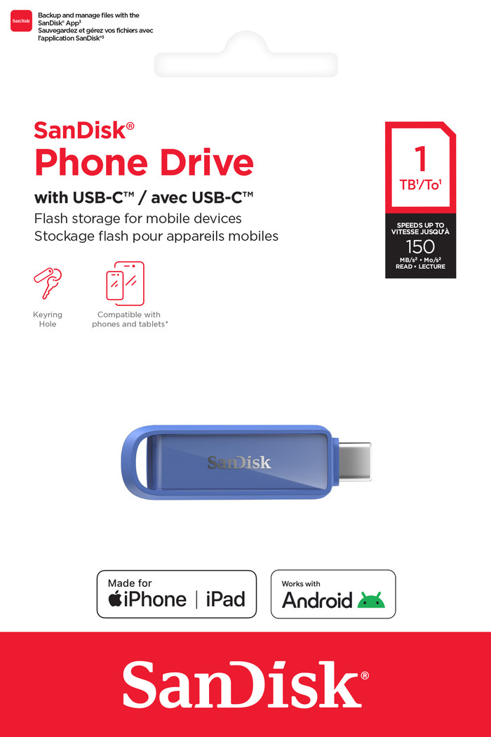 SanDisk Phone Drive USB-C 1TB Maritime Blue verpackung