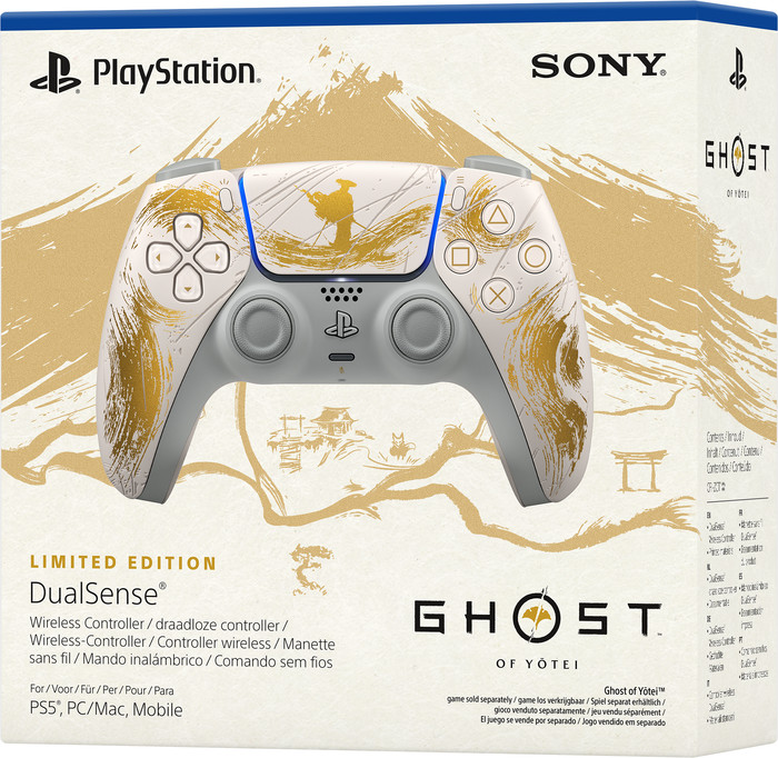 Sony PlayStation 5 DualSense Wireless Controller - Ghost of Yotei Gold Limited Edition packaging