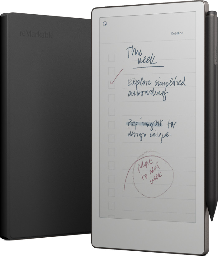 reMarkable Paper Pro Move mit Book Case Leder Schwarz vorne