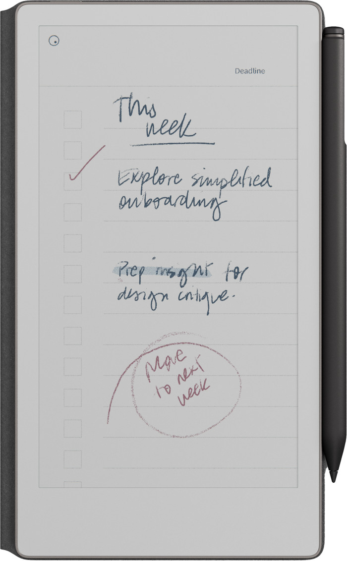 reMarkable Paper Pro Move mit Book Case Leder Schwarz vorne