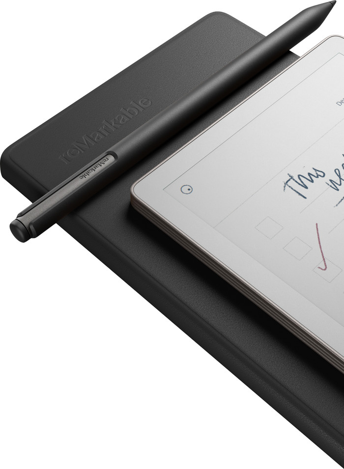 reMarkable Paper Pro Move mit Book Case Leder Schwarz detail