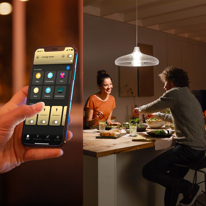 Philips Hue A60 White E27 1.100 lm Doppelpack produkt in gebrauch