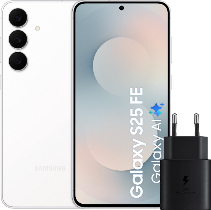 Samsung Galaxy S25 FE 128GB White 5G + Samsung Charger 25W Black Main Image
