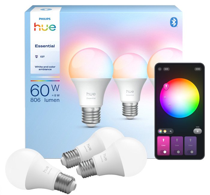 Philips Hue Essential A60 White and Color E27 3-pack Main Image