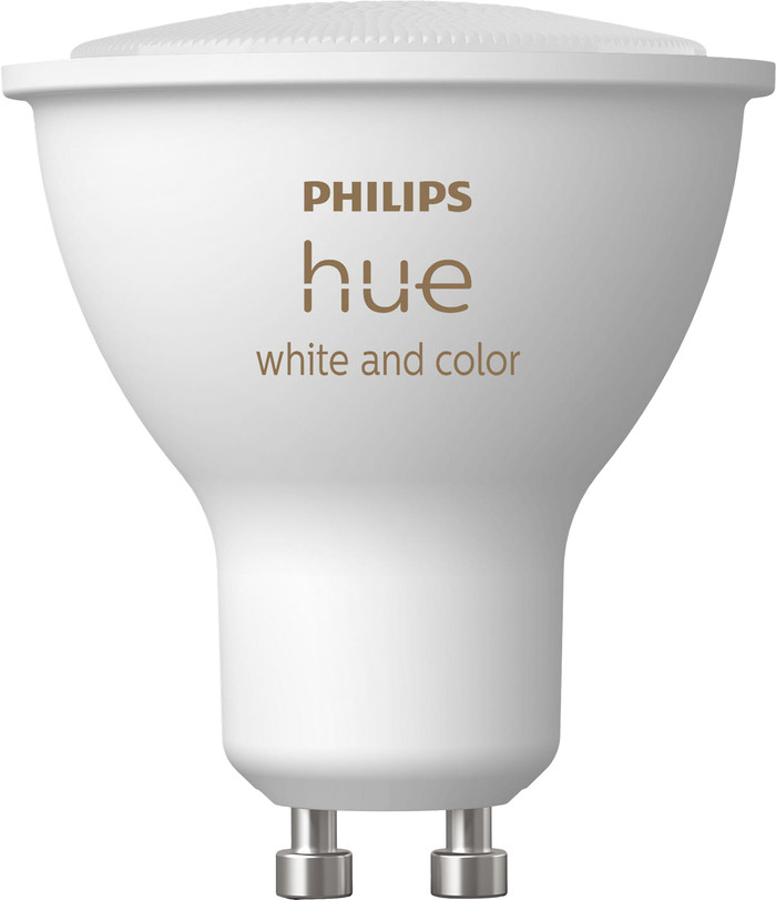 Philips Hue White & Color Starterset GU10 3er-Pack + Bridge Pro + Dimmer vorne