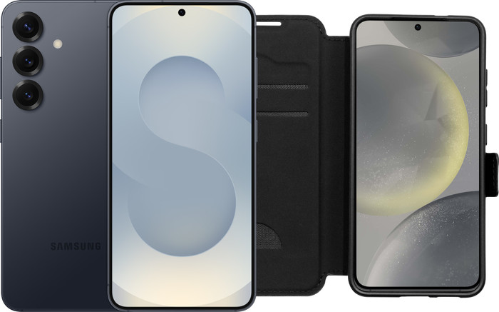 Samsung Galaxy S25 128GB Silber 5G + BlueBuilt Book Case Schwarz Main Image