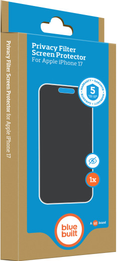 BlueBuilt Back Cover iPhone 17 Black + BlueBuilt iPhone 17 Privacy Screen Protector Glass packaging