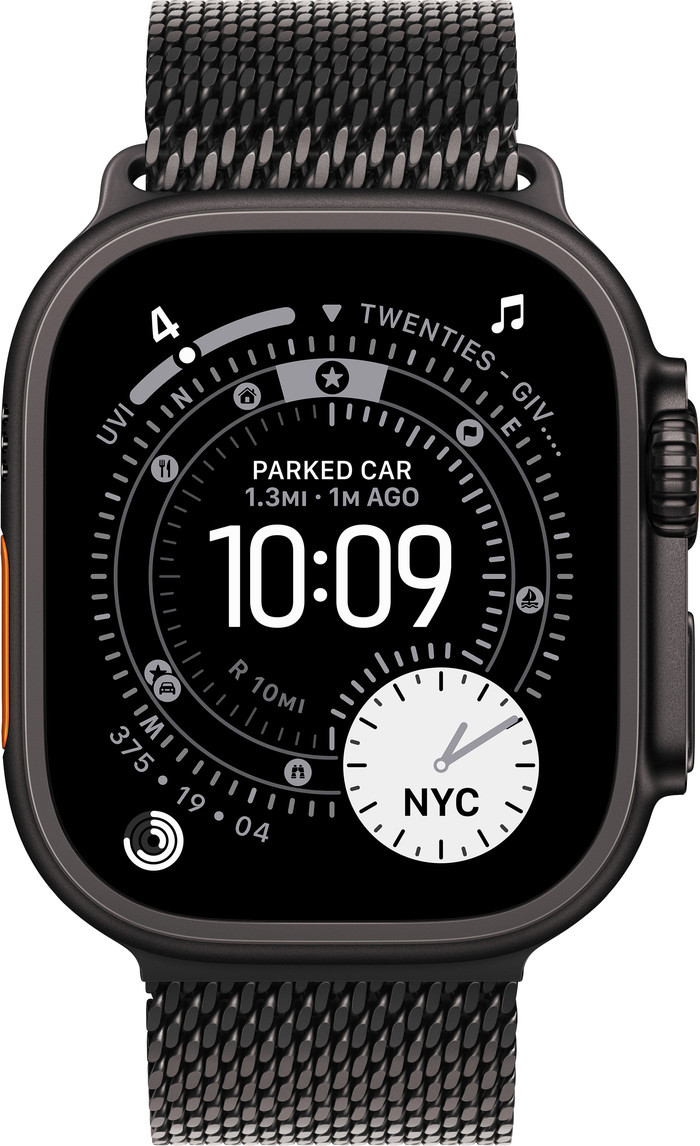 Apple Watch Ultra 3 5G 49 mm Schwarz Milanaise Armband L vorne