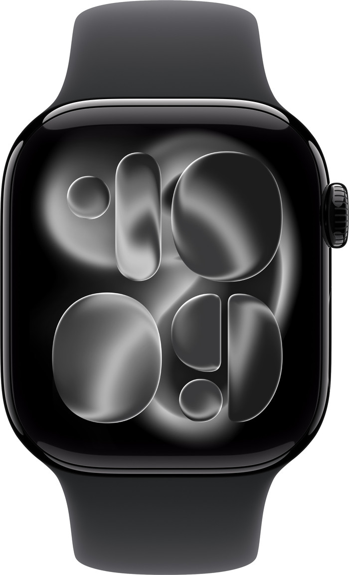 Apple Watch Series 11 42 mm Schwarz Sportarmband M/L vorne