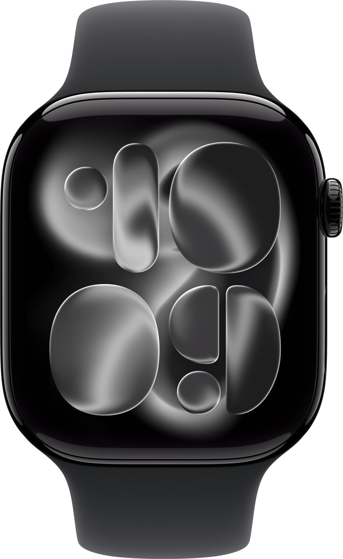 Apple Watch Series 11 46 mm Schwarz Sportarmband S/M vorne