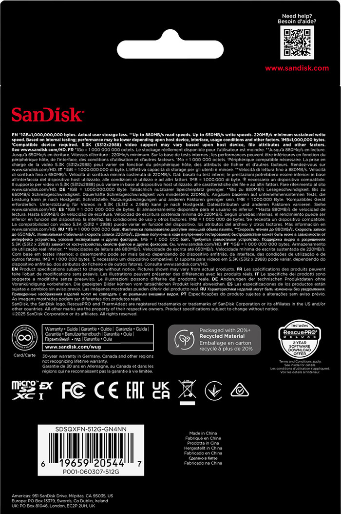 SanDisk microSD Express Card 512GB 650 MB/s verpackung