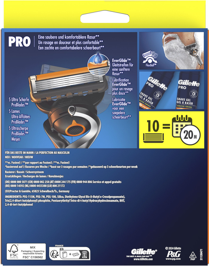 Gillette Proglide + 10 Replacement Blades packaging