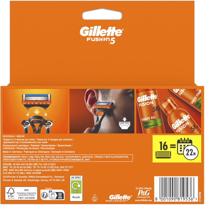 Gillette Fusion5 Ersatzklingen (16 Stück) verpackung