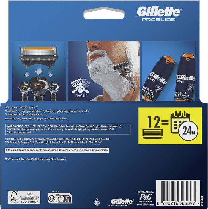 Gillette Proglide Replacement Blades (12 units) packaging