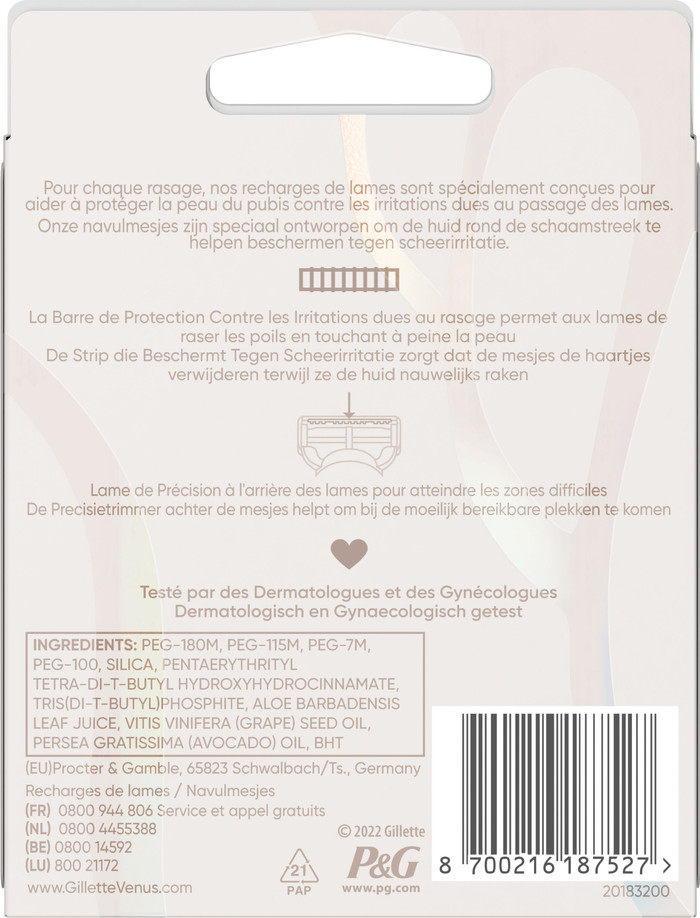 Gillette Venus Satin Care Replacement Blades (8 units) packaging