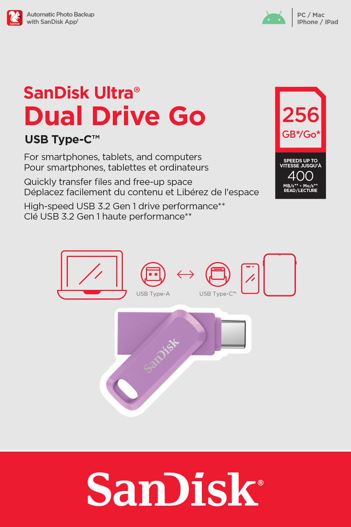 SanDisk Ultra Dual Drive USB-C 256GB Lavender verpackung