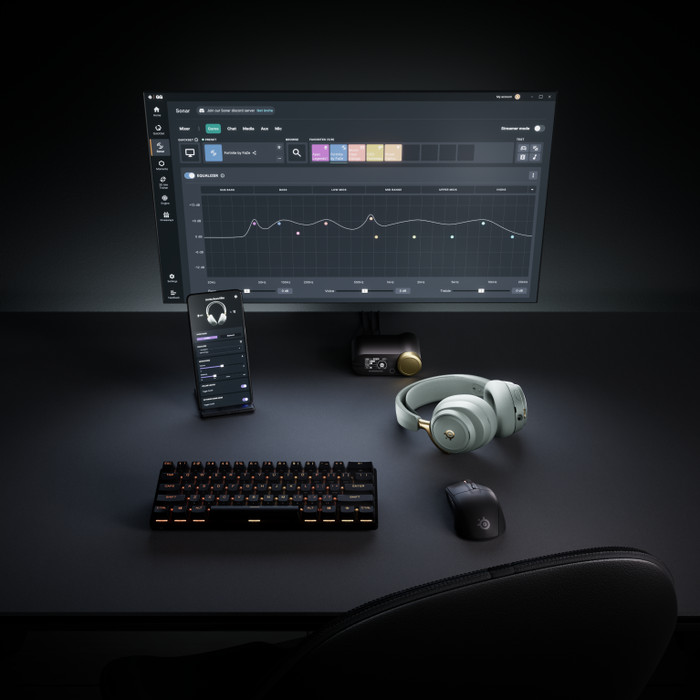 SteelSeries Arctis Nova Elite Sage & Gold product in use