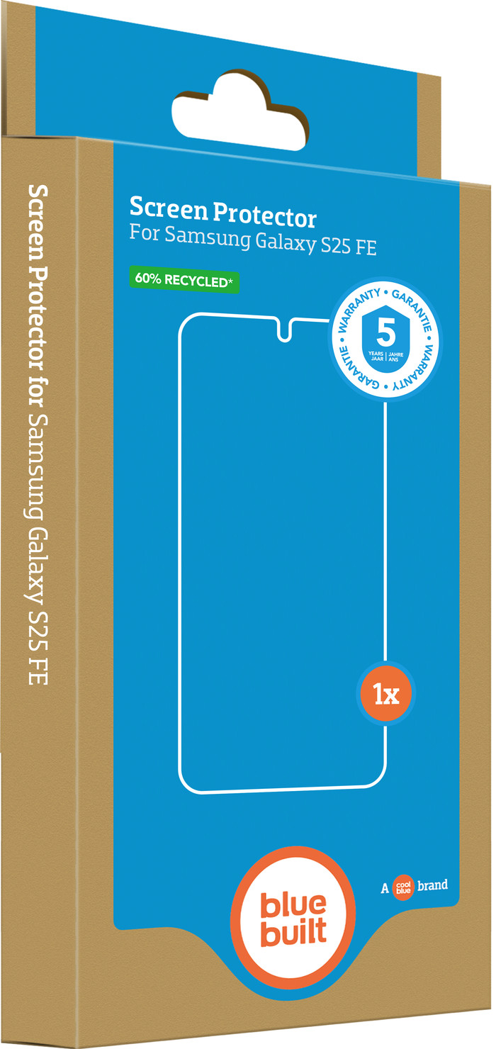 BlueBuilt Protective Cover Samsung Galaxy S25 FE Transparent + Screen Protector Duo Pack packaging