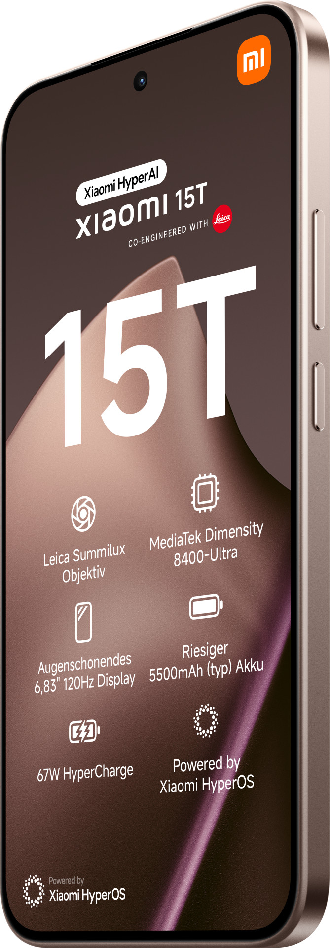 Xiaomi 15T 256 GB Rose Gold 5G vorne