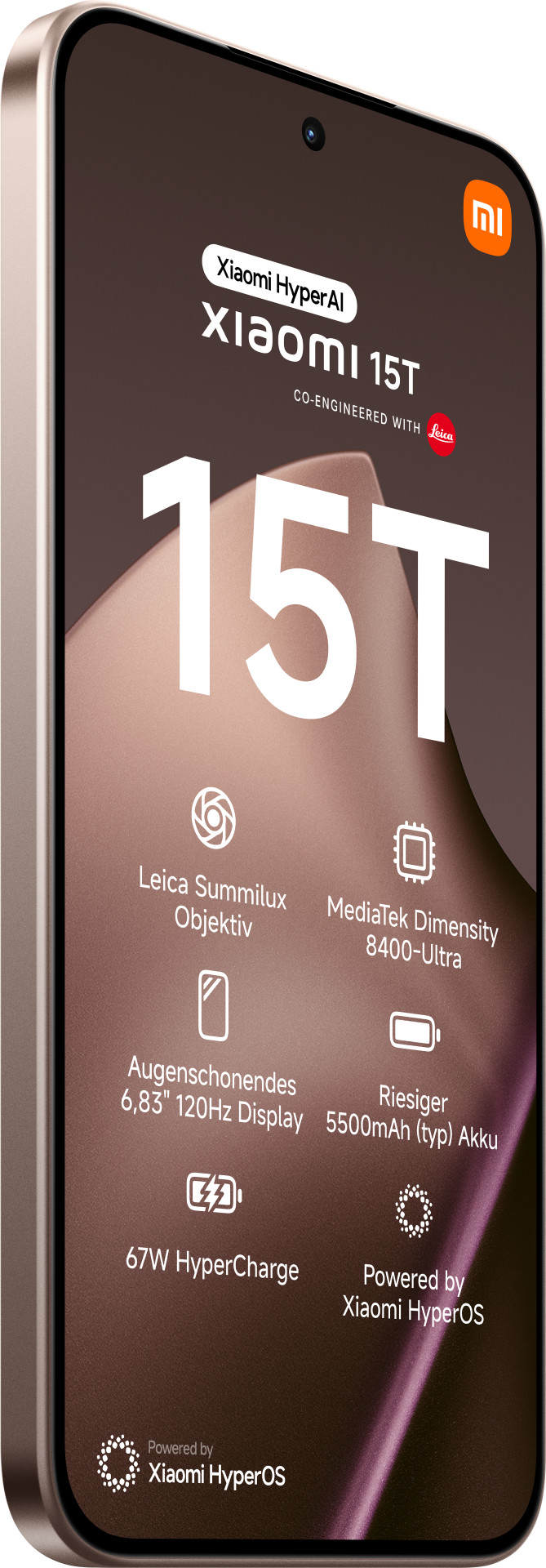 Xiaomi 15T 256 GB Rose Gold 5G vorne
