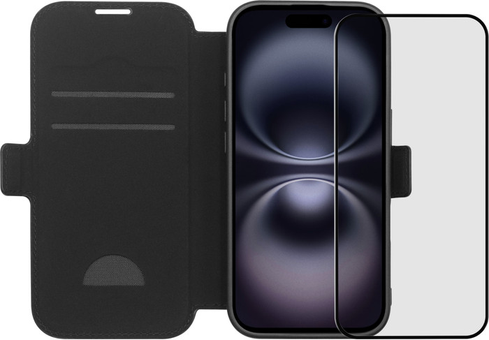 BlueBuilt Apple iPhone 17 Book Case Leather Black + BlueBuilt iPhone 17 Screen Protector Glass Main Image