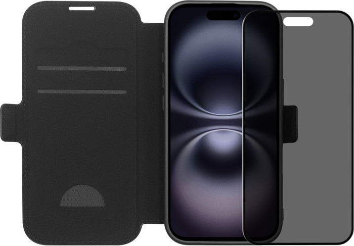 BlueBuilt Apple iPhone 17 Book Case Leather Black + iPhone 17 Privacy Screen Protector Glass Main Image