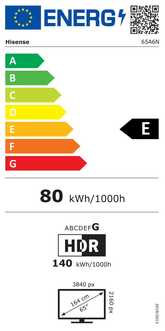 Hisense 65A6K 4K energy label