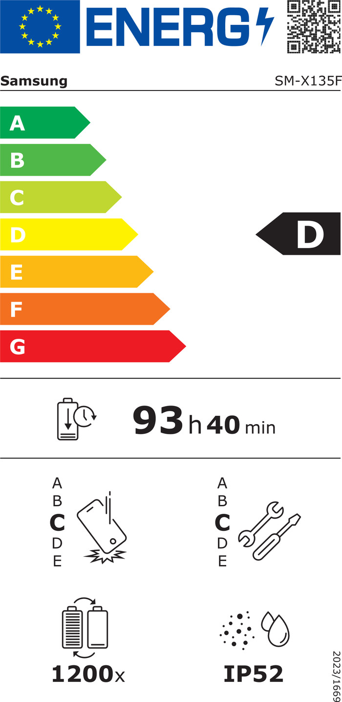 Samsung Galaxy Tab A11 8,7 Zoll 64GB Wi-Fi + 4G Grau energielabel