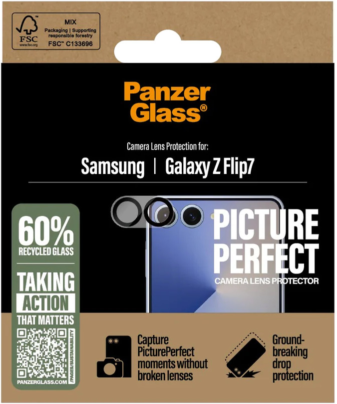 PanzerGlass PicturePerfect Samsung Galaxy Z Flip7 Kameraobjektivschutz Glas verpackung