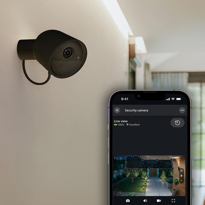 Philips Hue Secure Cam 2K Wired Black product in use