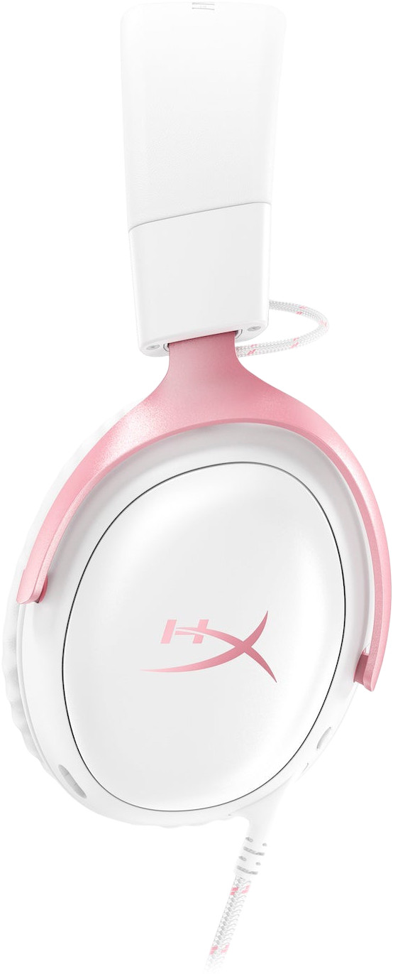 HyperX Cloud III Wired Gaming Headset - White/Pink (PC, PS5, Xbox Series X|S) left side
