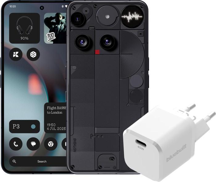 Nothing Phone (3) 256GB Schwarz 5G + BlueBuilt Ladegerät mit USB-C-Port 45 W Weiß Main Image