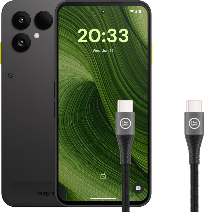 Fairphone 6 256GB Schwarz 5G + BlueBuilt USB-C-auf-USB-C-Kabel 1,5 m Nylon Schwarz Main Image
