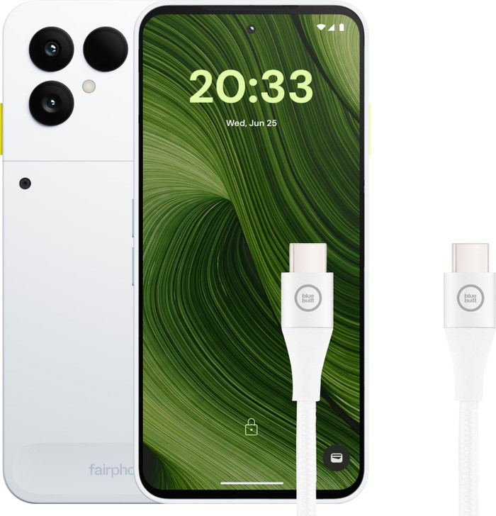 Fairphone 6 256GB Weiß 5G + BlueBuilt USB-C-auf-USB-C-Kabel 1,5 m Nylon Weiß Main Image