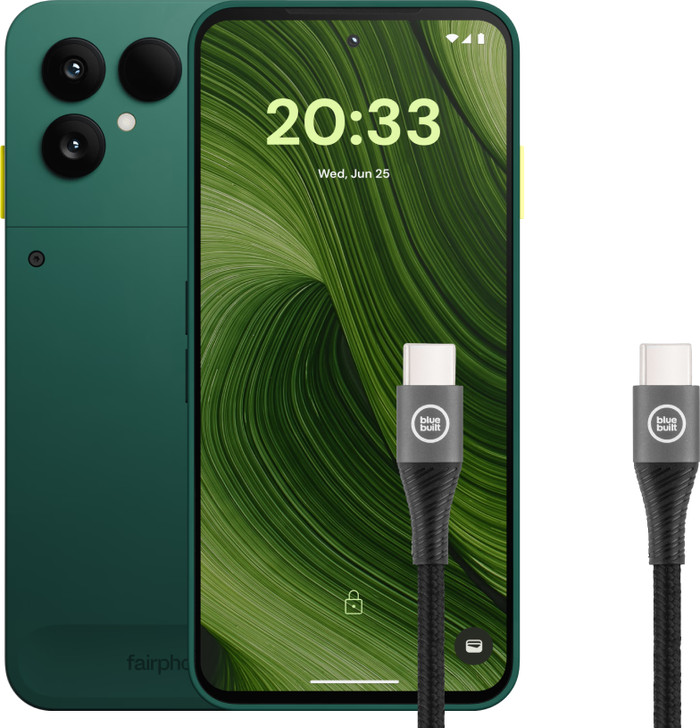 Fairphone 6 256GB Grün 5G + BlueBuilt USB-C-auf-USB-C-Kabel 1,5 m Nylon Schwarz Main Image