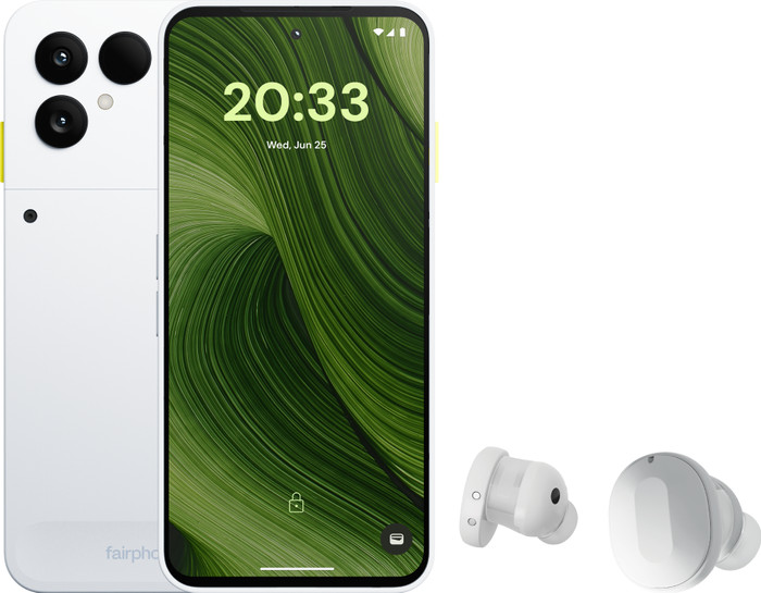 Fairphone 6 256GB White 5G + Fairphone Fairbuds True Wireless Earbuds White Main Image