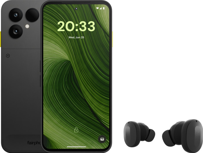 Fairphone 6 256GB Schwarz 5G + Fairphone Fairbuds True Wireless Earbuds Schwarz Main Image