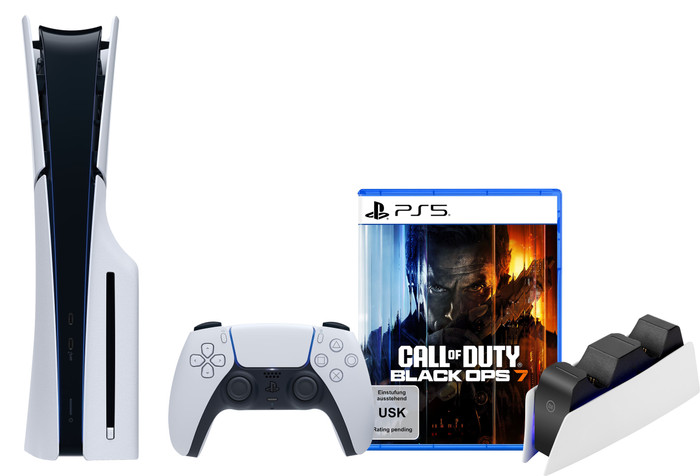 PlayStation 5 Slim Disc Edition + Call of Duty: Black Ops 7 + Charging Dock Main Image