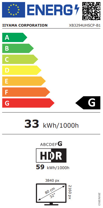 iiyama ProLite XB3294UHSCP-B1 energy label