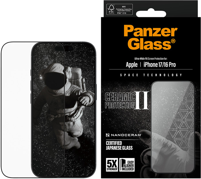 PanzerGlass Ultra-Wide Fit Ceramic II Apple iPhone 17 Pro Screen Protector packaging