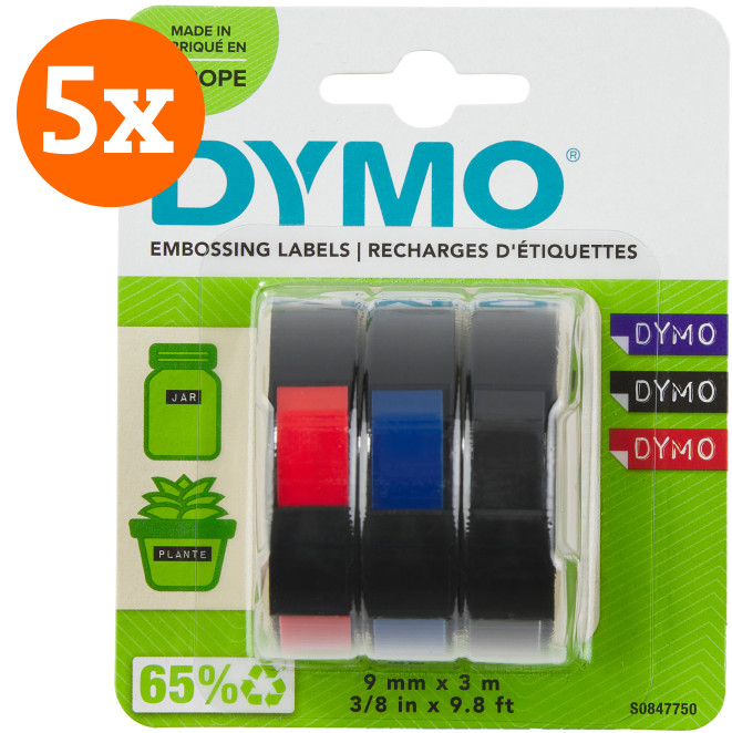 DYMO Embossing Tape 9mm 3-color 5-pack Main Image