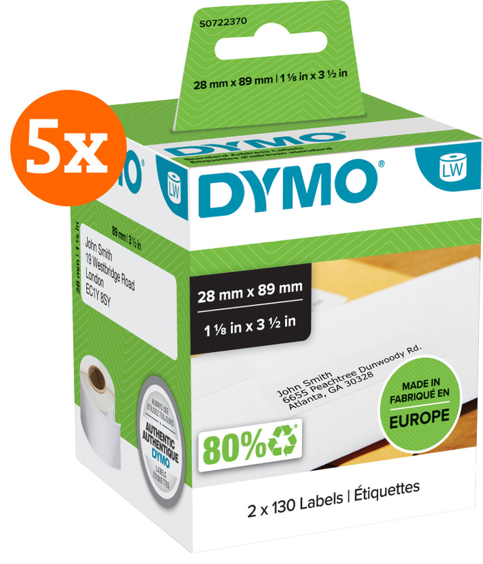 DYMO LabelWriter Address Label 28x89mm 260 Units 5-pack Main Image