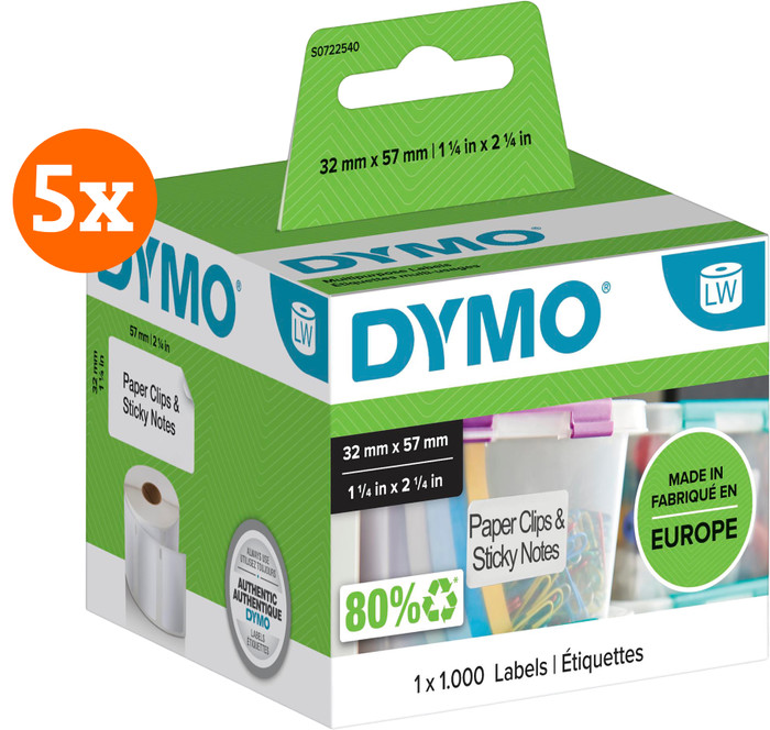 DYMO Removable Label 32x57mm 1000 Units 5-pack Main Image
