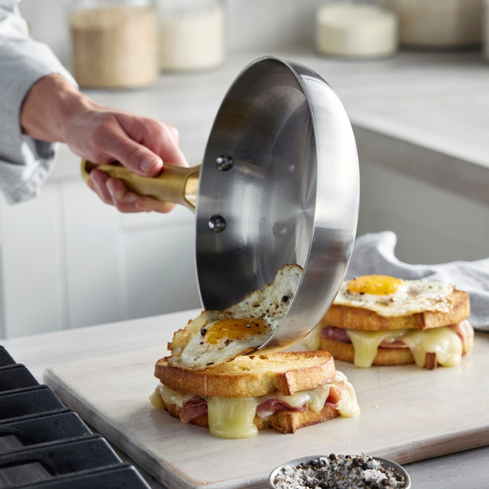 GreenPan Padova Reserve 3-ply Stainless Steel 20cm + 28cm Frying Pan Set product in use