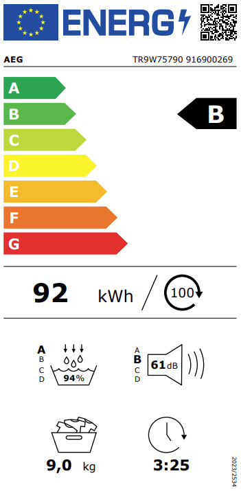 AEG TR9W75790 AbsoluteCare Plus energy label