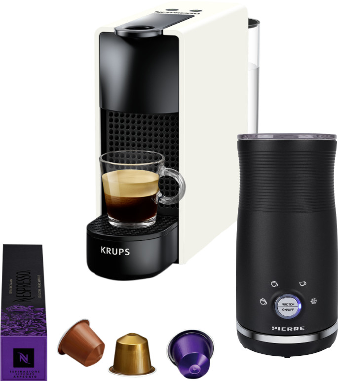 Krups Nespresso Essenza Mini XN1101 Weiß + Pierre Milchaufschäumer Main Image